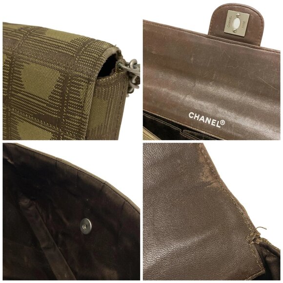 Auth CHANEL New Travel Line / Chocolate Bar Stitch Khaki Dark Brown - Picture 12 of 14